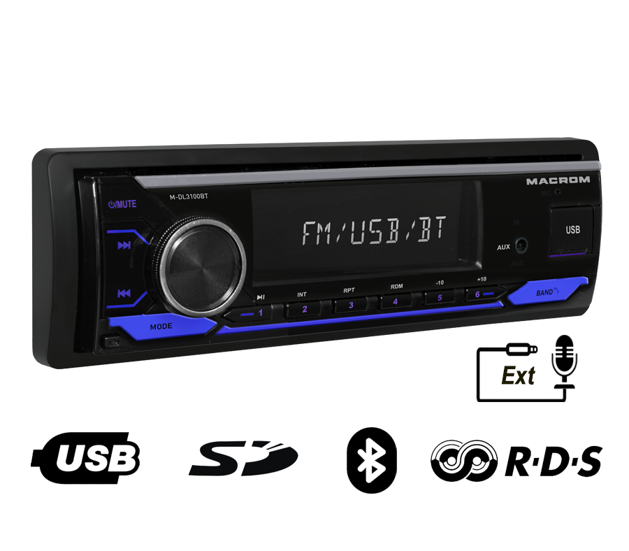 Autoradio Macrom M-DL3100BT 1DIN per Auto Bluetooth Ingresso USB AUX 4x50W
