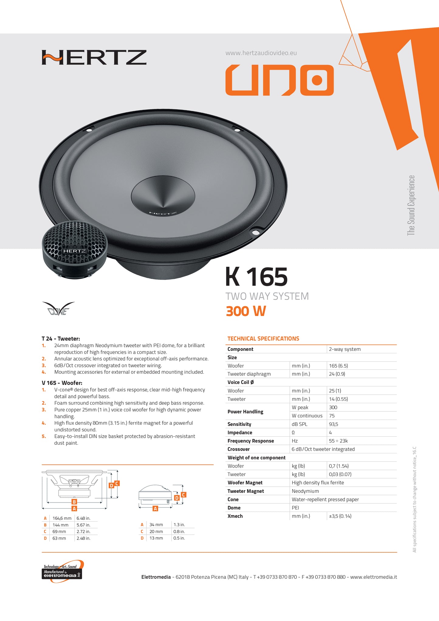 Kit 6 Casse Altoparlanti Hertz K165 - X165 Anteriori e Posteriori per Nissan Qashqai II dal 2013