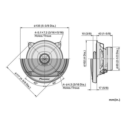 Pioneer TS-A1081F Altoparlanti a 2 Vie Coassiale 100mm Max Power 230W 4 Ohm
