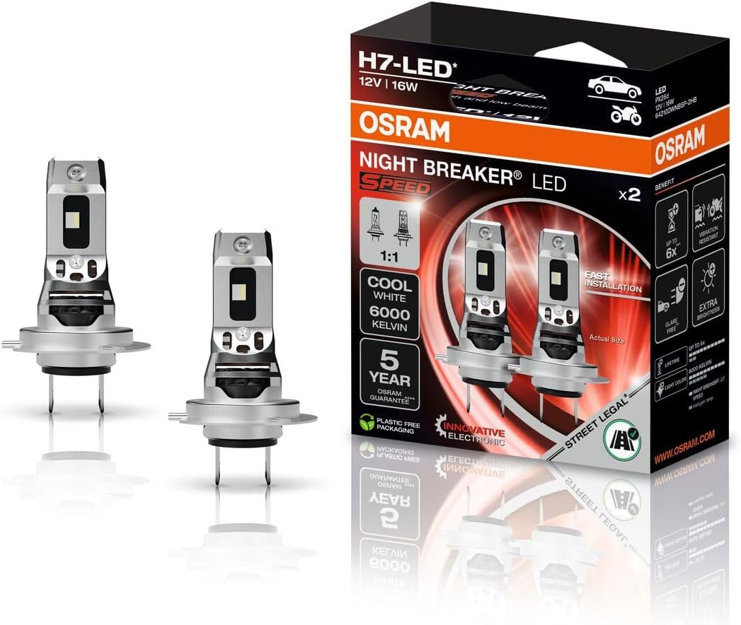 OSRAM Night Breaker H7 Lampade LED SPEED Omologate 6000K per Auto e Moto
