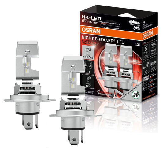 Lampade LED OSRAM Omologate per Auto e Moto H4 Night Breaker Speed +450%