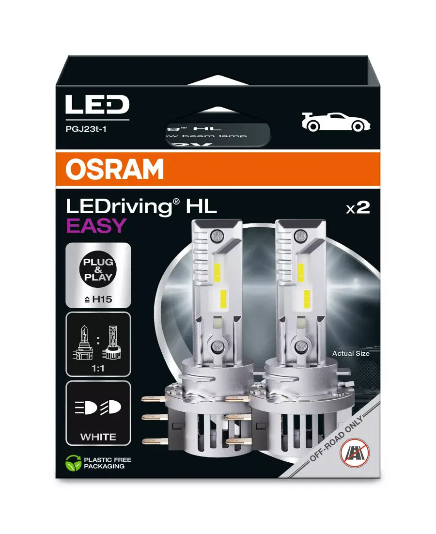 Lampade LED Osram LEDriving HL EASY H15 2 PZ per Fari Auto Luce Bianca 6500K