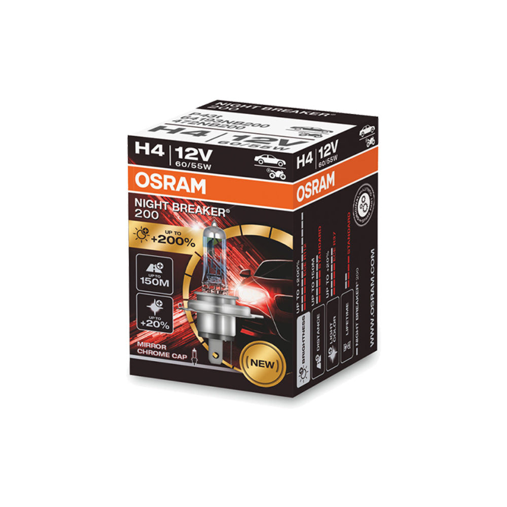 Coppia 2 Lampade Alogene Osram Night Breaker H4 64193NB200 per Auto