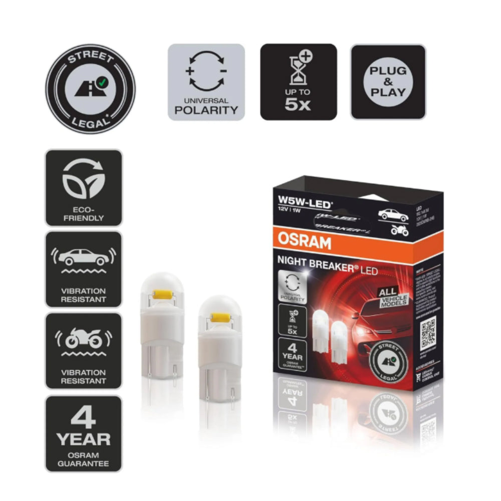 Lampade Led Osram W5W Kit 2 Luci Posizione Targa Omologate per Auto e Moto W2.1x9.5d