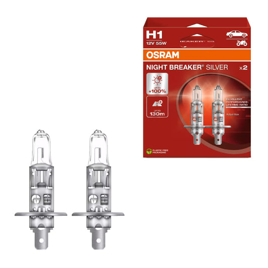 2 Lampade Alogene OSRAM per Auto Moto H1 Night Breaker Silver +100%
