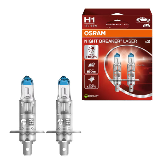 2 Lampade Alogene OSRAM per Auto Moto H1 Night Breaker Laser +150%