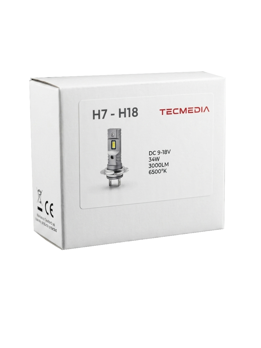COPPIA 2 LAMPADE LED H7/H18 PER AUTO E MOTO PLUG & PLAY 9-18V LUCE BIANCA 6500K