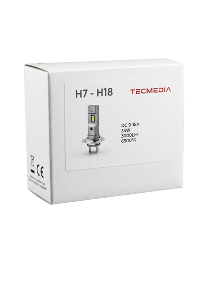 COPPIA 2 LAMPADE LED H7/H18 PER AUTO E MOTO PLUG & PLAY 9-18V LUCE BIANCA 6500K
