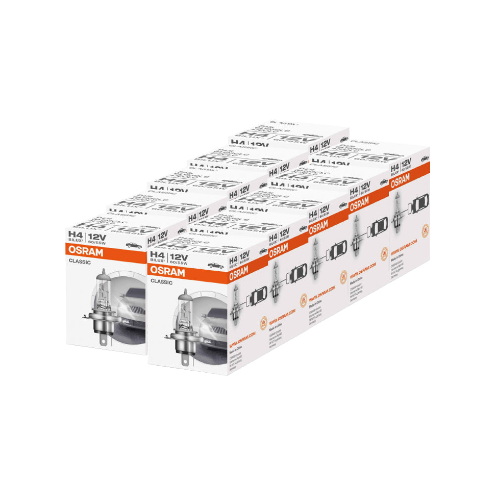 Confezione 10 Lampade Alogene Osram H4 Classic per Auto e Moto 12V