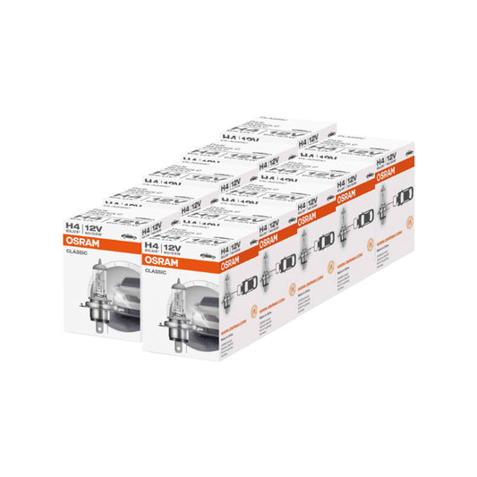 Confezione 10 Lampade Alogene Osram H4 Classic per Auto e Moto 12V