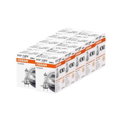 Confezione 10 Lampade Alogene Osram H7 Classic per Auto e Moto 12V